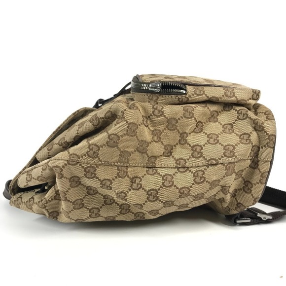 GUCCI 114552 GG Logo Backpack in Canvas/Leather, Unisex, Beige